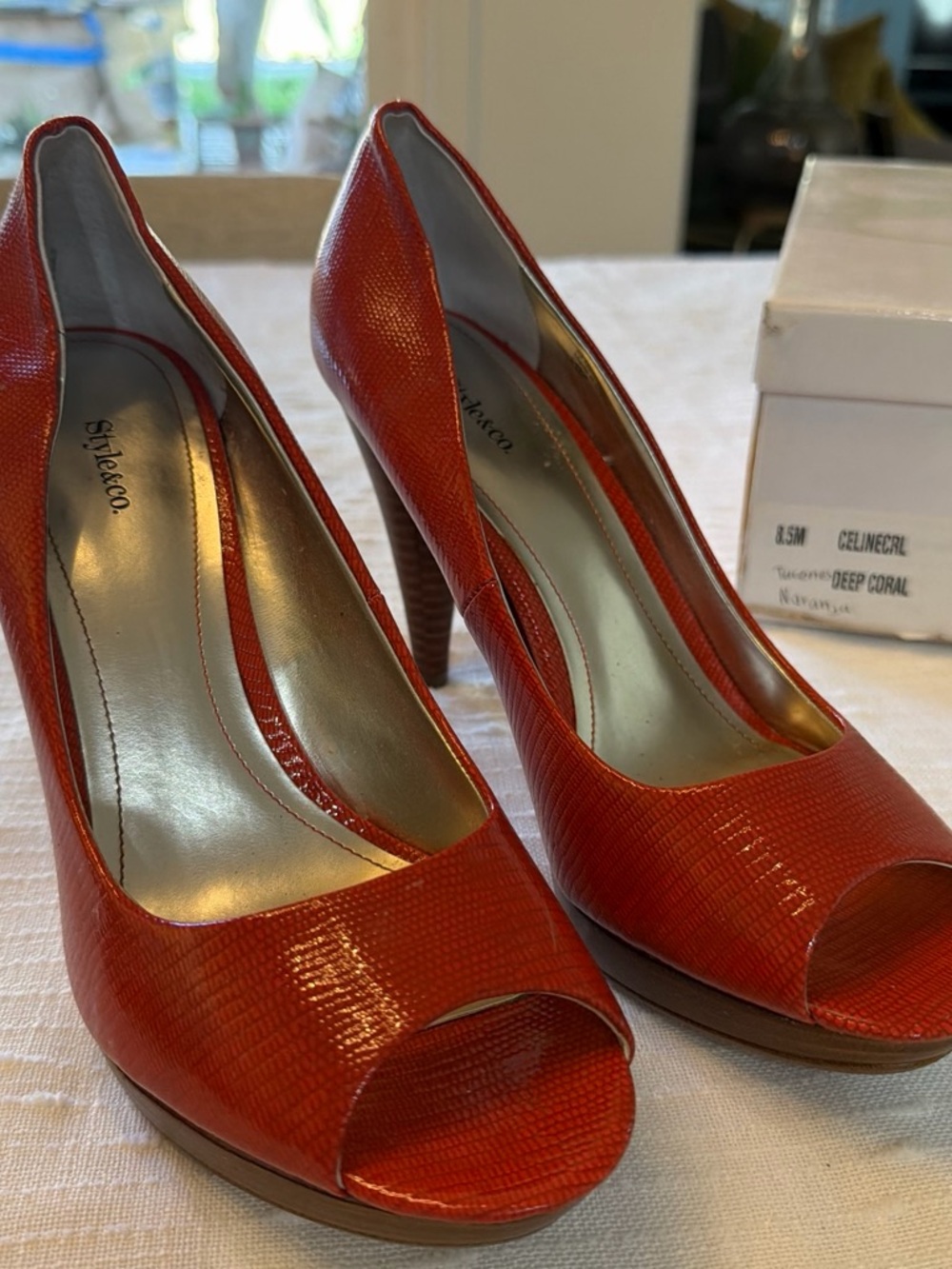 Style & Co. Deep Coral Peep-Toe High Heel Pumps